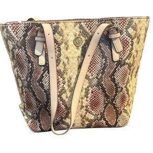 Anne Klein Pink Beige Snakeskin Tote Purse Bag Vegan Leather Pockets Medium Sz